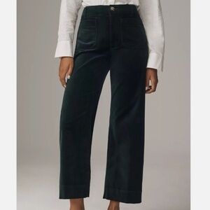 Maeve Anthropologie The Colette Cropped Wide-Leg Velvet Pants in Green - size 30
